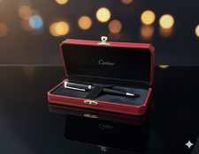 Cartier Santos-Dumont Ballpoint Pen Black Silver New Full Set in Box