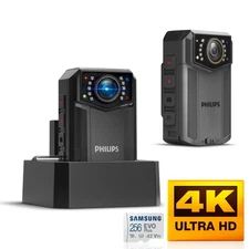 Portable Body Cam Philips 4K Video WiFi Shockproof Video Recorder DVR 256GB