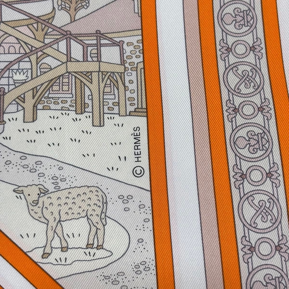 Hermes Scarf Stole Flanerie a Versailles Orange Pierre Marie Silk