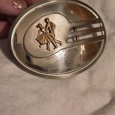 Vintage Justin Belt Co Nickel Silver Square Dancing Western Cowboy Belt Buckle