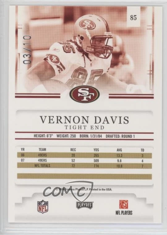 2008 Prestige Tenth Anniversary /10 Vernon Davis #85 - Image 2 of 2