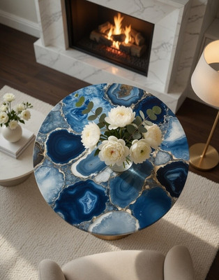 Blue Agate Geode End Table   Handmade Semi-Precious Stone Side Table interior