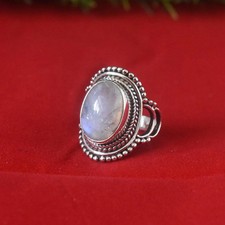 Rainbow Moonstone Ring 925 Sterling Silver Celestial Moon Gift for Her