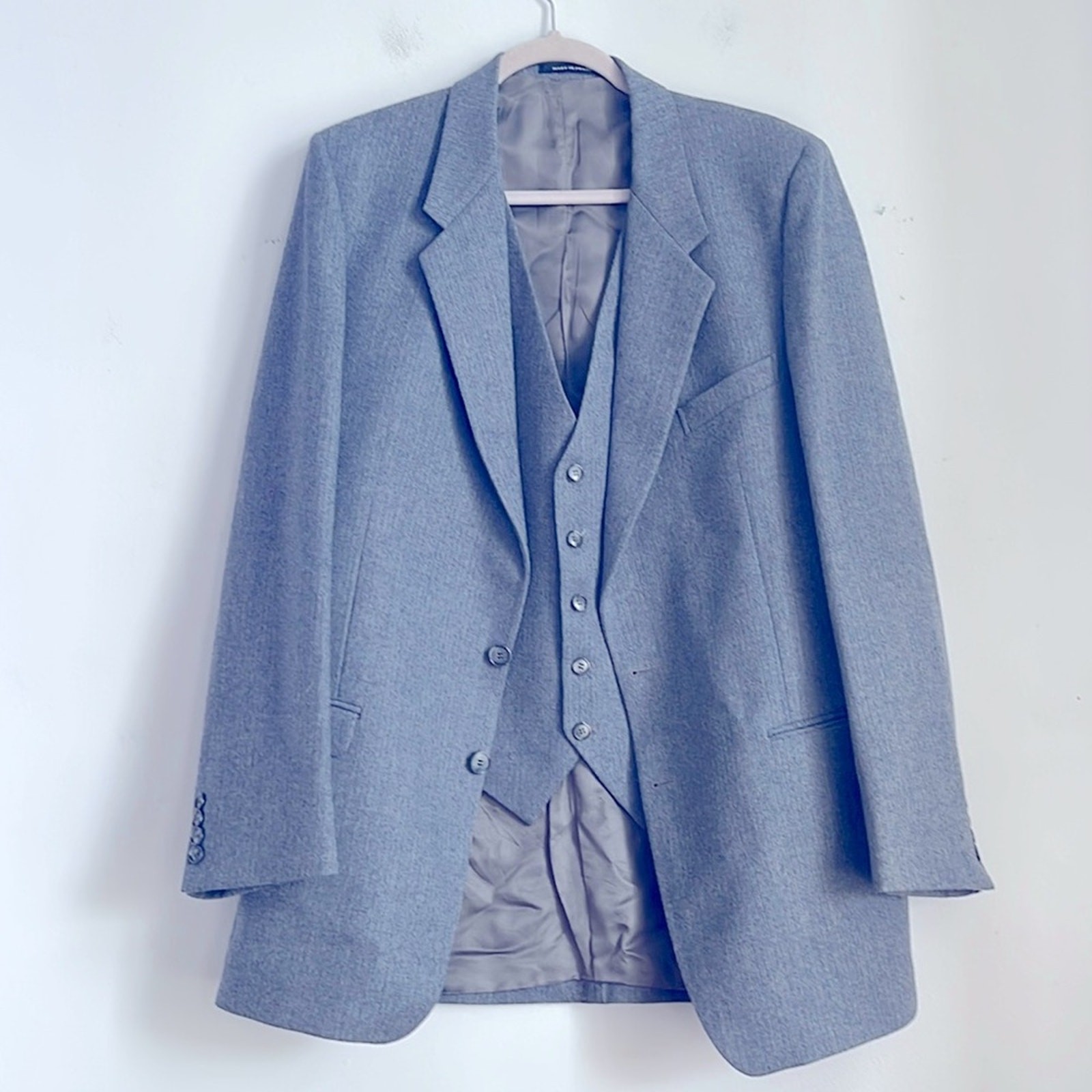 Lana Yves Saint Laurent (?) set cappotto sportivo due pezzi due bottoni doppio sfiato gilet