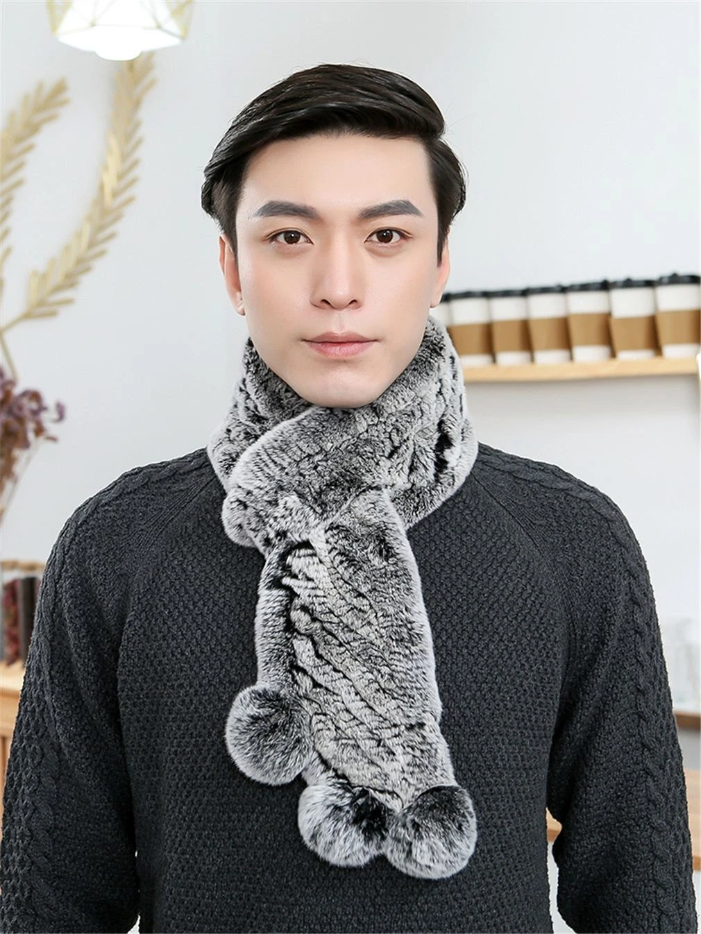 Men's Real Rabbit Fur Scarf Thicken Winter Warm Neck Wrap Collar Size 86x13cm