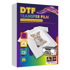 DTF Transfer Film 13" x 19", 100 of Sheets A3+ Double-Sided Matte PET Heat Tr...