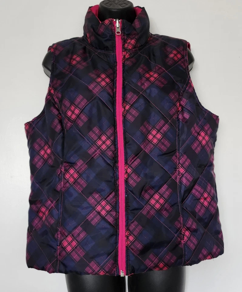 SJB Active women's reversible puffer vest featuring a pink & black plaid. Large - Image 2 of 4