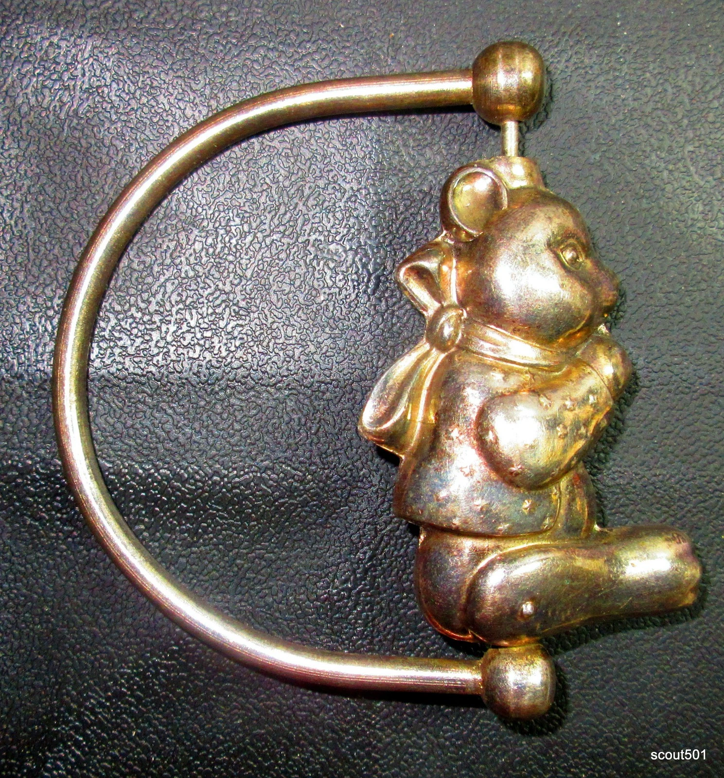 Antique Silverplate Baby Rattle Teething Ring Teddy Bear Bow Star Studded Jacket