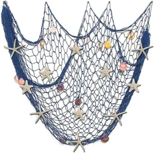 79 x 59 inch Nature Fish Net Wall Decoration with Colorful Sea Shells and 10 Pcs