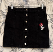 Disney Youth Girl's Black Denim Minnie Mouse Button Front Skirt Size X-Large