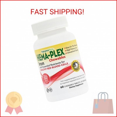 NaturesPlus Hema-Plex Iron - 60 Mixed Berry Chewables - 85 mg Elemental Iron - T