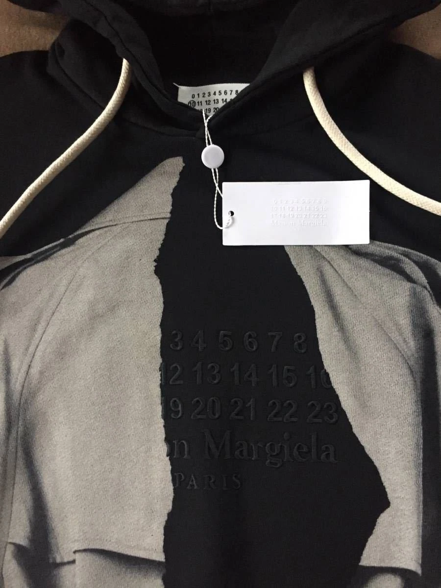 Felpa con cappuccio nera 50 nuova Maison Margiela Destroy trench coat stampata 19AW