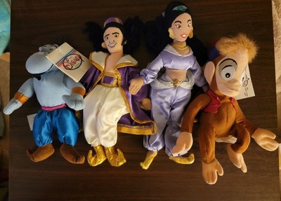 VINTAGE Disney Store Aladdin Jasmine Abu Genie Bean Bag Plush Lot of 4 NWT