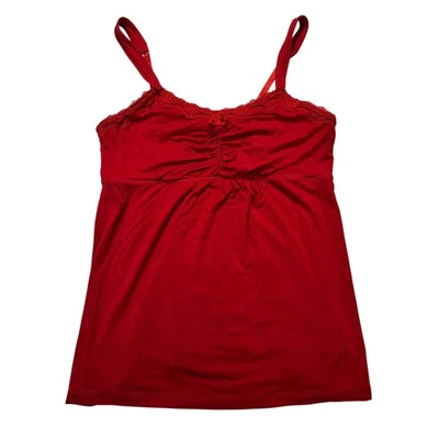 Soma Camisole Top Womens Medium Red Lace Trim Empire Waist Lounge Romantic - Image 1 of 4