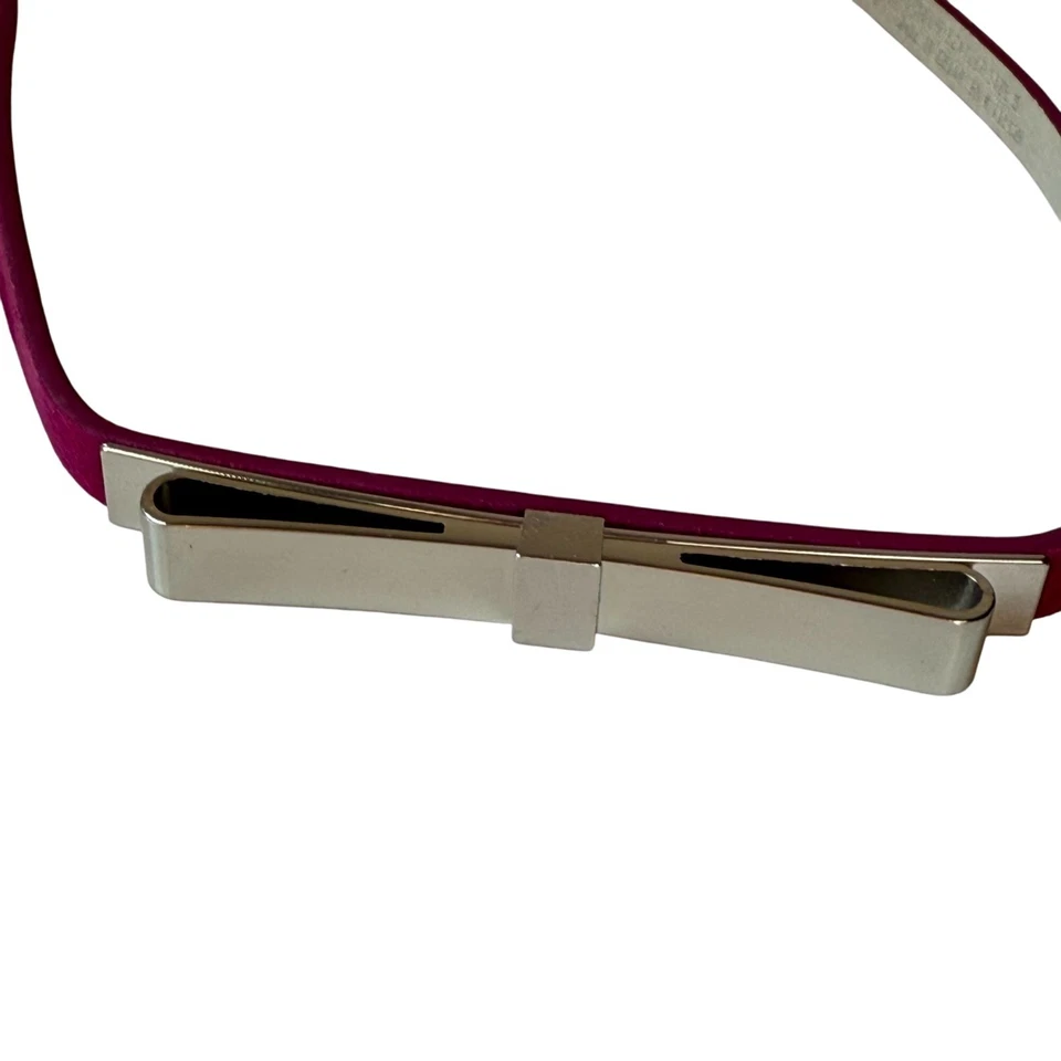 White House Black Market Leather Belt Women's SZ Small Pink Preppy Silver Bow - Image 2 of 4