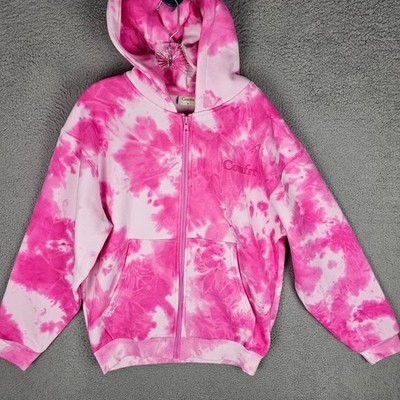 Comfrt Hoodie Womens M Pink Tie Dye Fleece Pullover Embossed Logo AG-1219