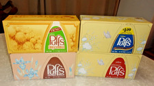 4 Boxes Vtg Puffs Facial Tissues Yellow Beige 175/250 2-Ply Sealed 1985/86/88
