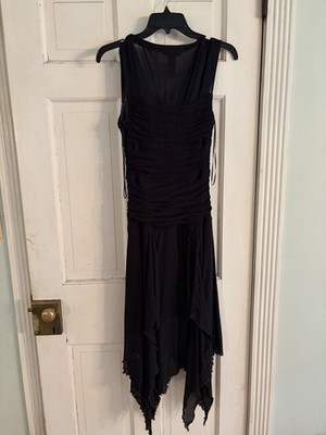 Sangria Black Ruched Dress Womens 6 Sleeveless, Sequined Neck, Stretchy, Lined