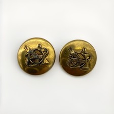 HERMES Trumpet Motif Round Button Earrings - Gold Color