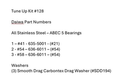 Tune Up Kit #128 Daiwa Black/Gold BG-60 (3) ABEC 5 Bearings (3) Carbontex Washer