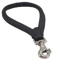 Black Round Genuine Rolled Leather Dog Short Traffic Leash 13x1/2 Inch Lead