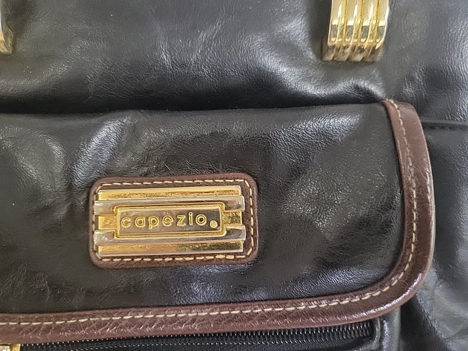 CAPEZIO Black w Brown accents Leather Purse, Gold Colored Accents Vintage - Image 4 of 4