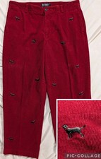 Chaps Pants Mens Corduroy Chino Black Labrador Embroidered Red Size 38x30 Y2k...