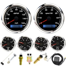 6 Gauge Set GPS Speedometer 0-160MPH Tacho Fuel Gauge Temp Oil Volt For Car Boat