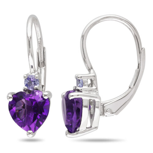 Amour Sterling Silver Amethyst and Tanzanite Heart Earrings - Picture 1 of 4