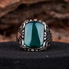 Solid 925 Sterling Silver Handmade Green Onyx Statement Anniversary Ring