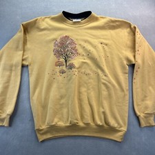 Morning Sun Fall Tree Yellow Large Sweatshirt Double Collar Glitter Vintage 90s