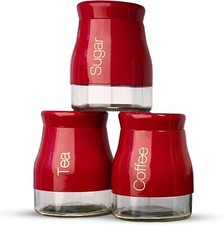 SET OF 3 KITCHEN STORAGE CANISTER TEA COFFEE SUGAR JARS POTS FOOD CONTAINER