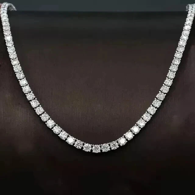 Colar de tênis 20 quilates corte redondo criado em laboratório diamante 4 mm folheado a ouro branco 14k 18" - Imagem 3 de 4