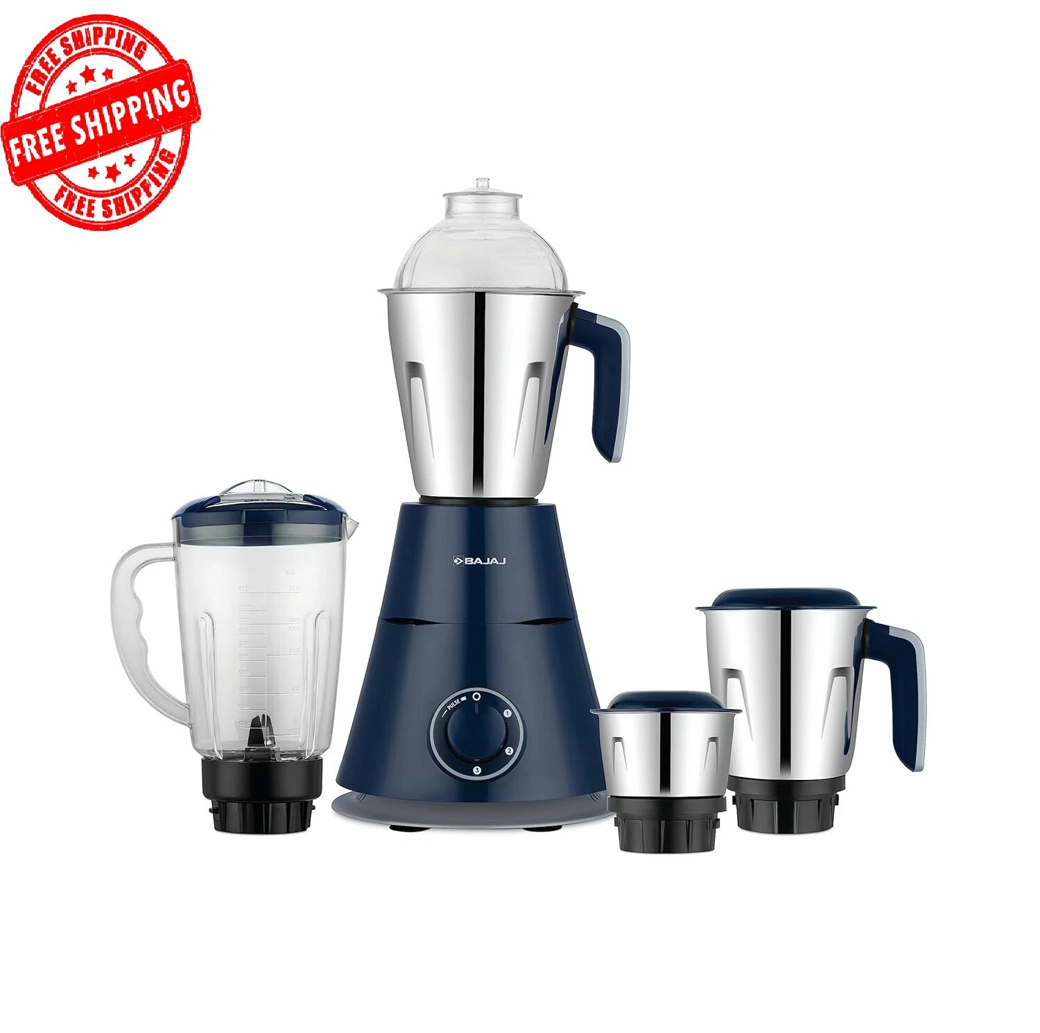 Bajaj Steel 4-Jar Mixer Grinder, 750-Watt ‎410606, Color -Blue Grey Mixer Grindr