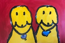 TWO DOGS        Abstract Modern Original Oil Painting  CANVAS RDWRG