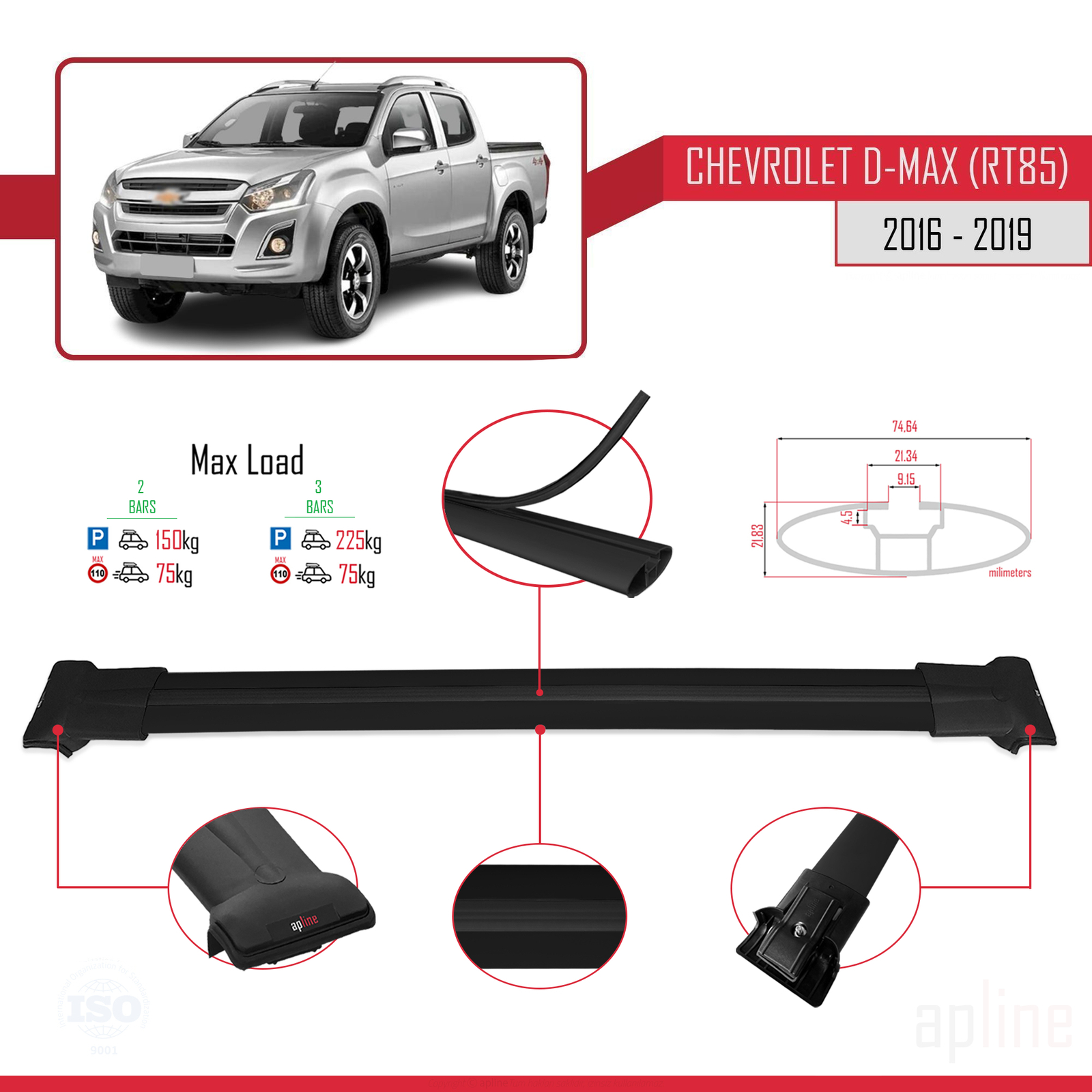 Barres de toit profilées aérodynamiques Chevrolet D-Max 2017 2018