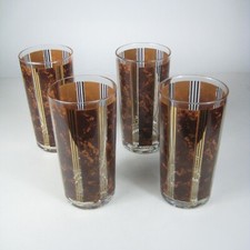 Set Of 4 Vintage MCM Georges Briard Marbled Tortoise 22k Gold Highball Glasses
