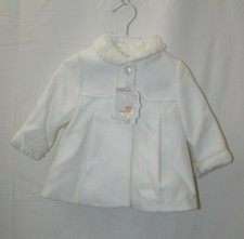 Mayoral Girls Button Faux Fur Winter White Coat Sz 4M-6M Jacket LS Pleats NWT