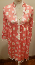 Pink Dress White Daisy's Size S White Tassels And Chest Tie String Cover Up