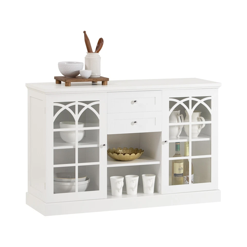 SoBuy Sideboard mit 2 Glastüren und 2 Schubladen Küchenschrank Buffet FSB79-W - Bild 1 von 4