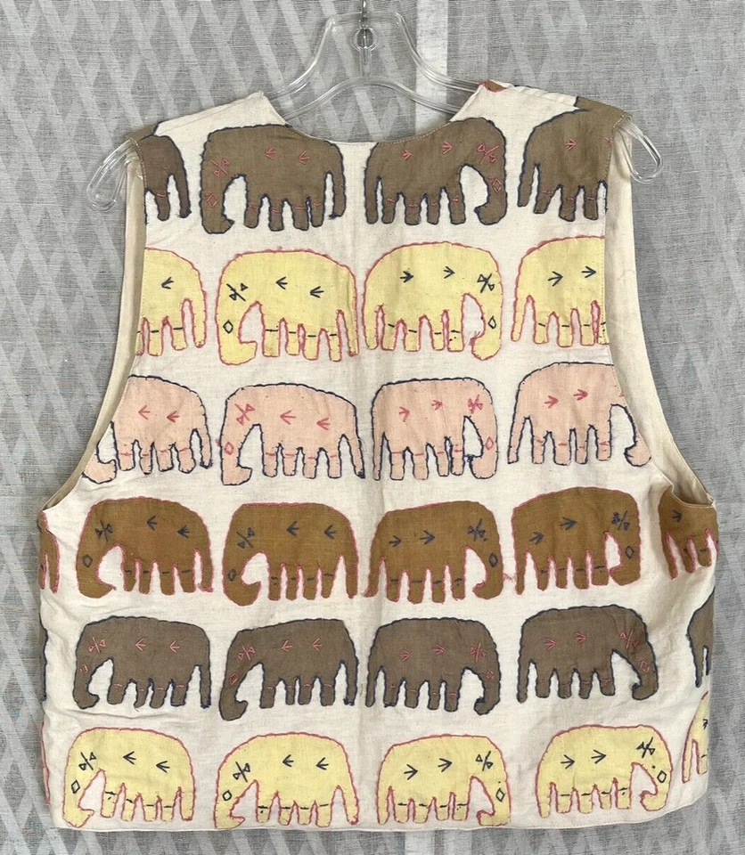 Chaleco abierto vintage Kaktus Boho bordado patrón elefante para mujer talla pequeña Foto 3 de 4