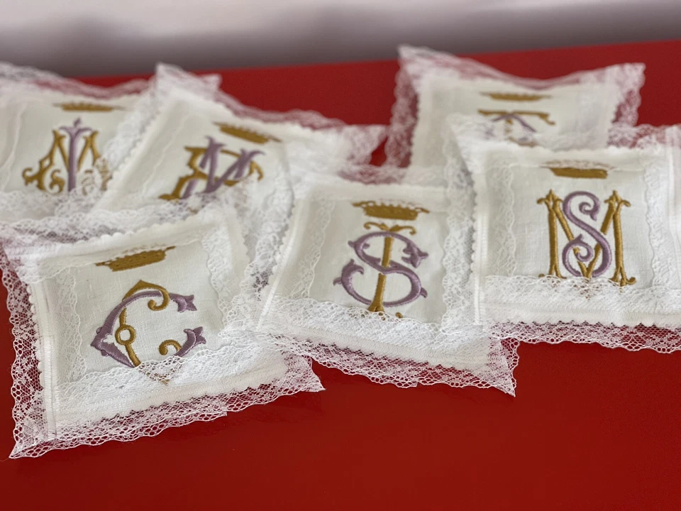 Coussin Lavande Armoire, Lin Ancien,Cadeau personnalisé Monogramme, Livraison 0€ - Photo 4/4