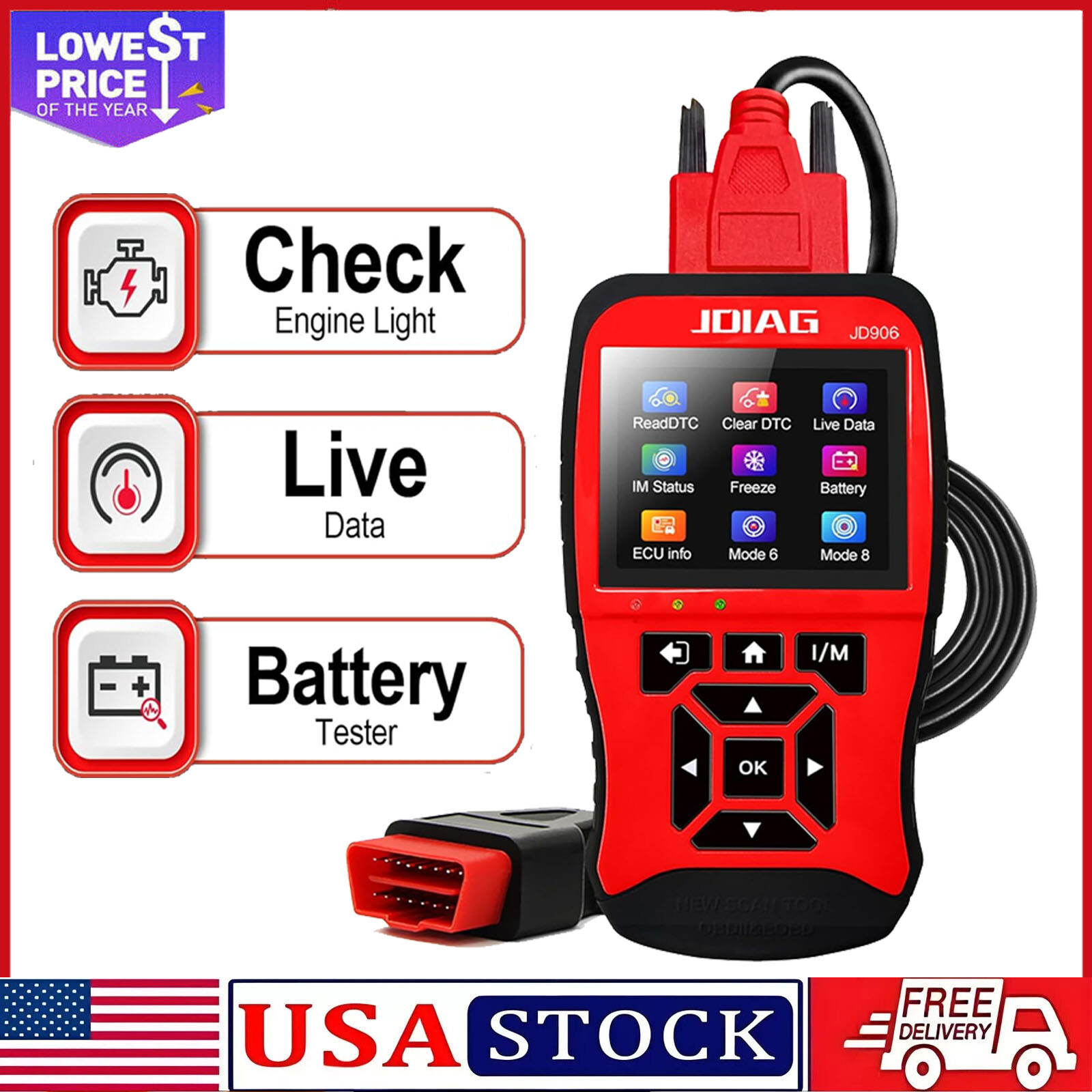 JD906 OBD2 Scanner Check Engine Light Reader for Car Truck Diagnostic Tool-image