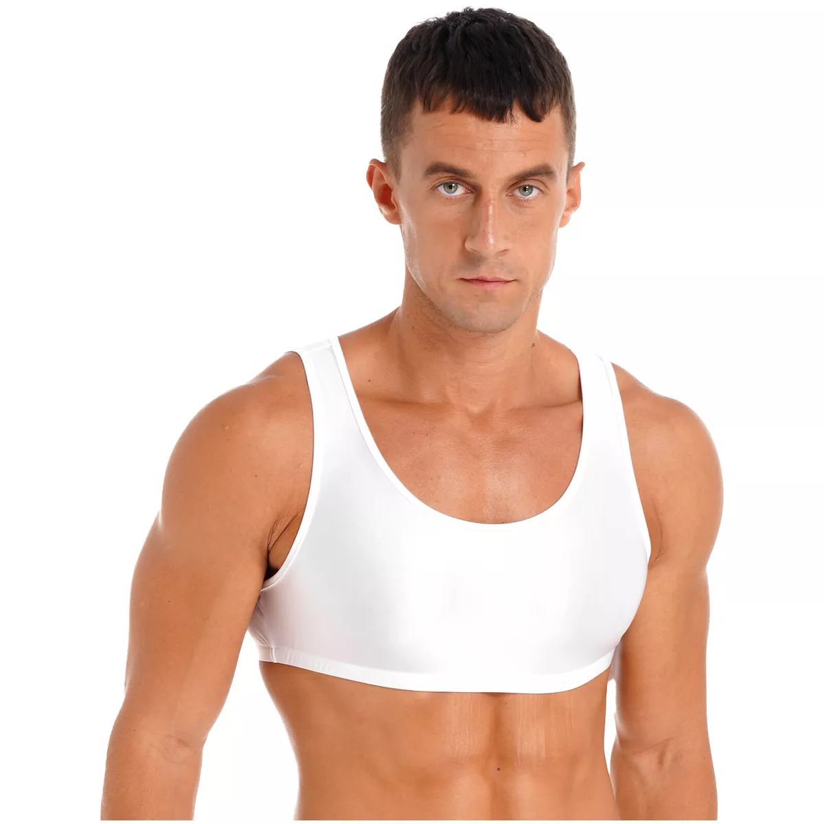 US Men Glossy Crop Tank Top Workout Bodybuilding Compression