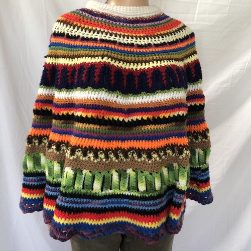 70s Vintage boho hippie Crochet Shawl Poncho - one size Colorful Great Design - Picture 6 of 7