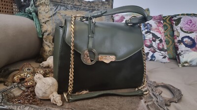 VERSACE COLLECTION Vitello Stampa Elce Calf Hair & Leather Satchel Bag oliv grün