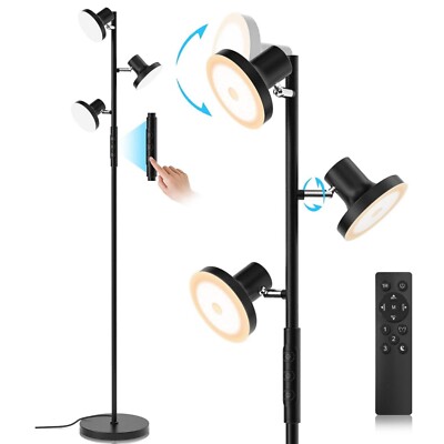36W Dimmable LED Stehleuchte 3 Köpfen für Wohnzimmer Stehlampe mit Fernbedienung