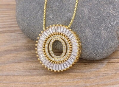 2Ct Lab-Created Diamond Circle Initial Letter ''O'' Pendant 14K Yellow Gold Plated