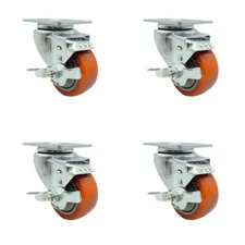 3 Inch Orange Polyurethane Wheel Swivel Top Plate Caster Set with Brake SCC