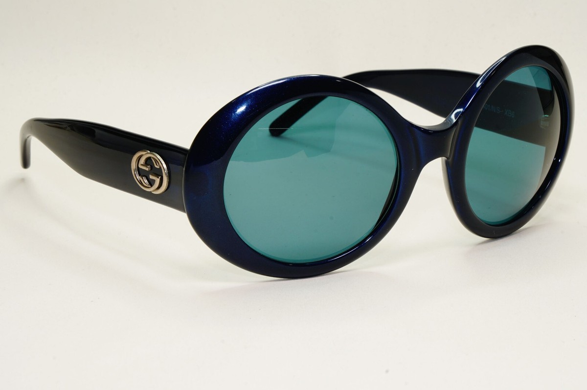 Gucci Sunglasses 1996 Vintage Dark Blue Green Round Large GG 2401